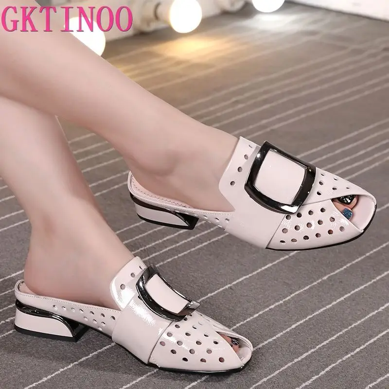 

GKTINOO Women Slipper's 2024 Ladies Summer Slippers Shoes Women Low Heels Fashion Mules Summer Shoes Genuine Leather Large Size