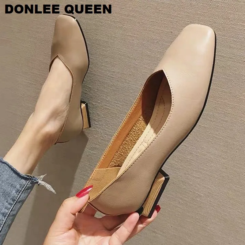 New Spring Flats Shoes Women Wooden Low Heel Ballet Square Toe Shallow Brand Shoe Slip On Loafer zapatos de mujer big size 36-41