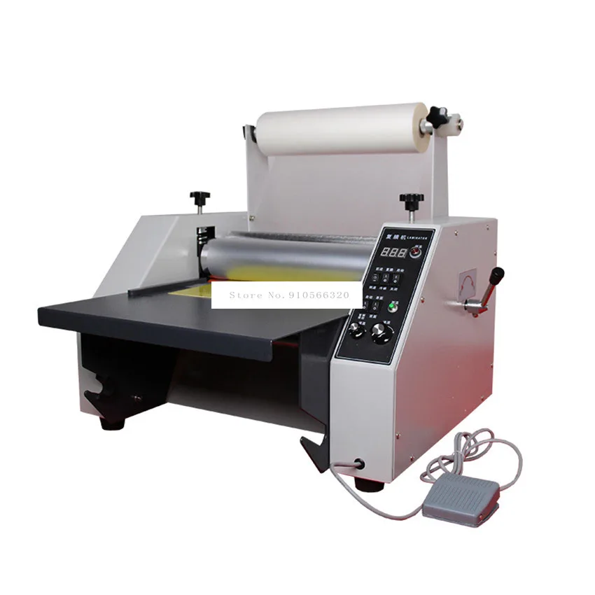 

34cm Width Automatic Film Laminating Machine Photo Paper Hot/Cold Laminator Steel Roller Single/Double Side Laminating FM-350