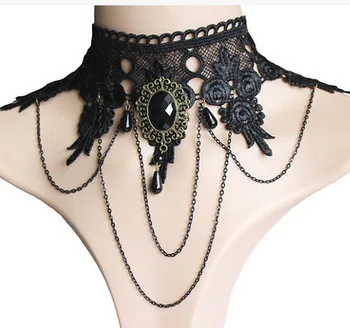 Halloween Sexy Gothic Chokers Crystal Black Lace Hals Collares Choker Ketting Vintage Victoriaanse Steampunk Sieraden