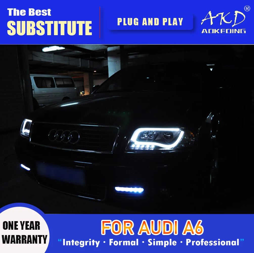 AKD رئيس مصباح لأودي A6 C4 LED المصباح 1997-2004 المصابيح الأمامية A6 DRL بدوره إشارة عالية شعاع الملاك العين العارض عدسة #5