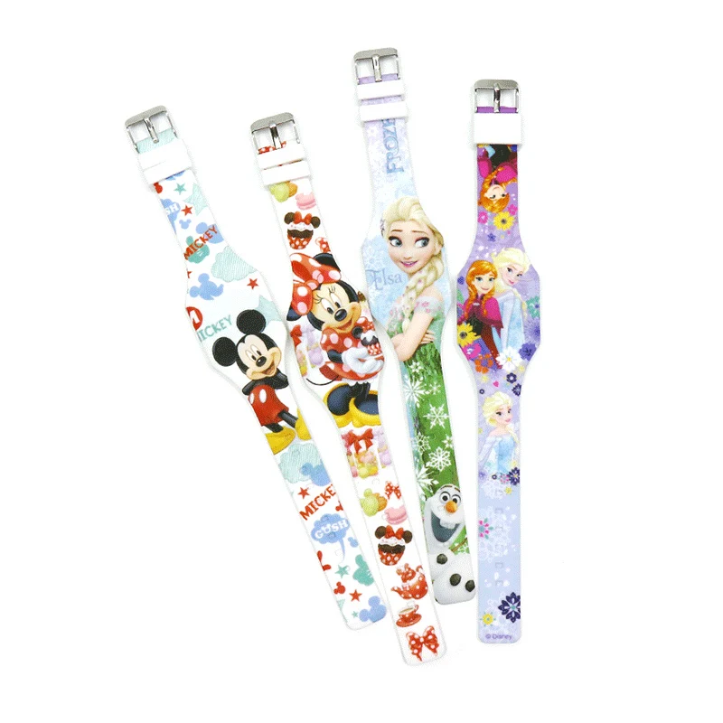 Relojes luminosos con patrón de dibujos animados para niños, relojes infantiles de pulsera con diseño de princesa Elsa, Frozen, Minnie y Mickey