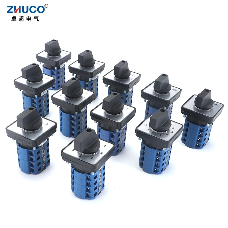 ZHUCO SZW26/LW26-20 4 Poles Sliver Contact 20A 660V 64X64 mm 48X48 mm Panel Power Knob Selection Cam Rotary Changeover Switch