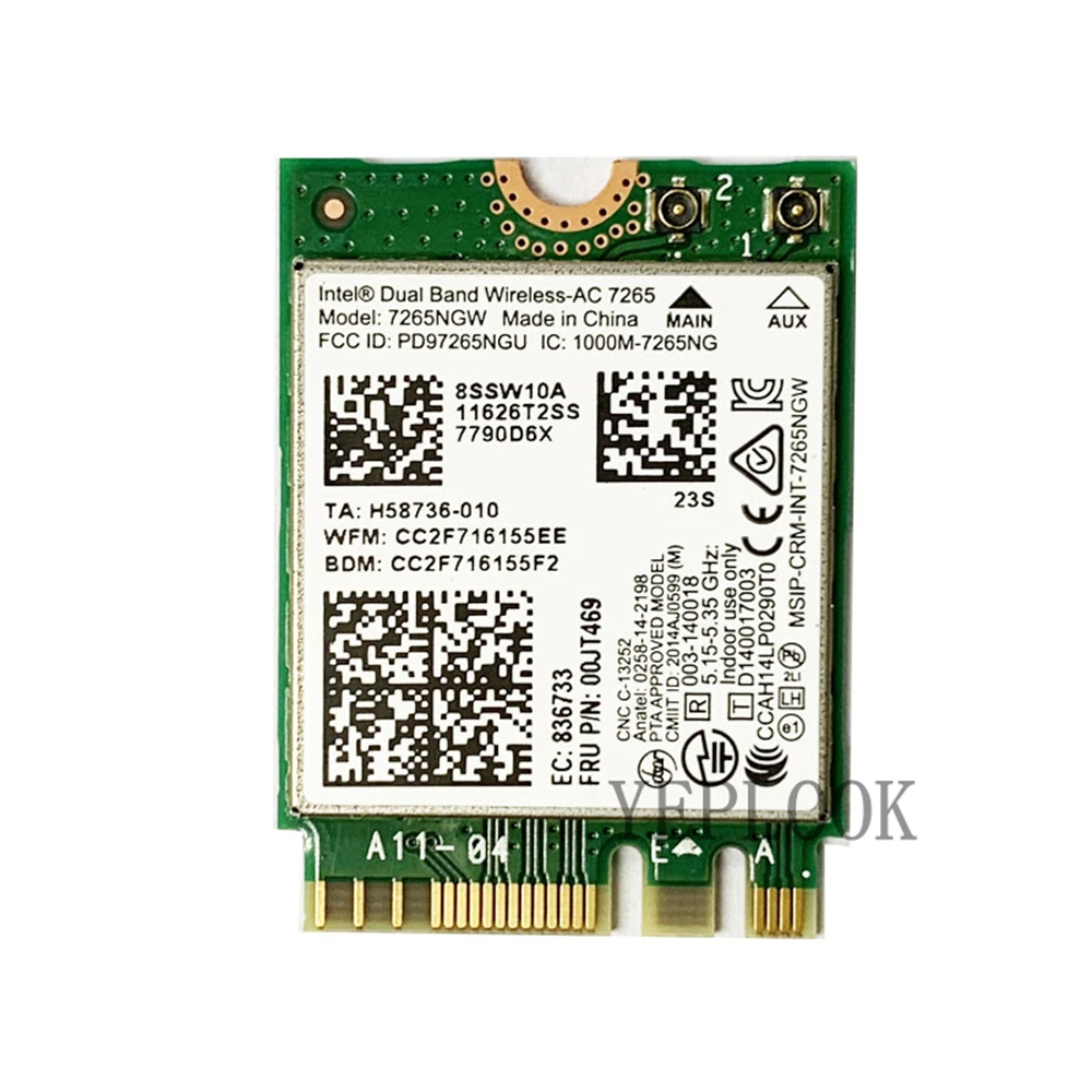 Wifi Card 7265AC AC7265 7265NGW 867Mbps Dual Band 2.4G/5GHz Wifi+BT4.0 802.11AC M.2 NGFF for ​Lenovo G70-80 T550 L450 E550 X250