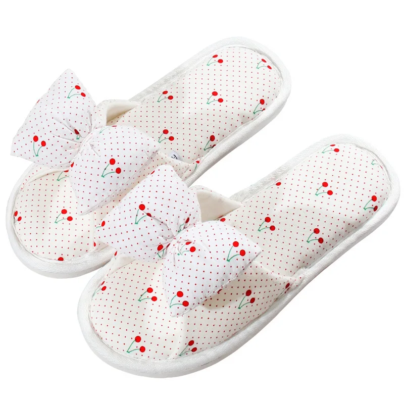 Mntrerm Spring And Summer Home Slippers Women\'s Home Use Indoor Cotton Shoes Girl Heart Cute Bow Strawberry Pattern Sandals