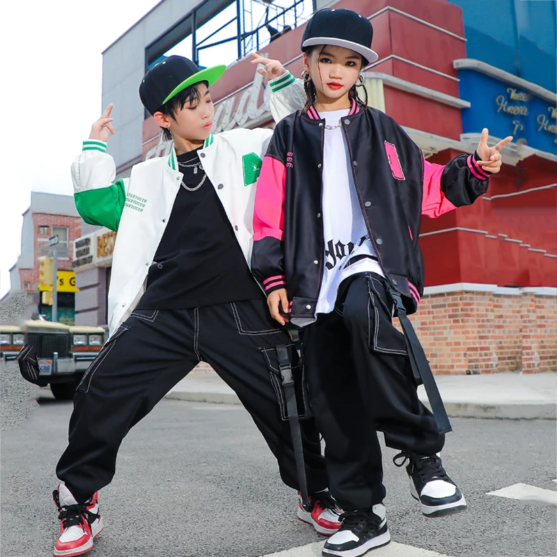 

Children'S Hip Hop Clothes For Kids Dancing Outfit Boys Street Dancewear Baseball Jacket Pants Girls Jazz Dance Costumes SL5742