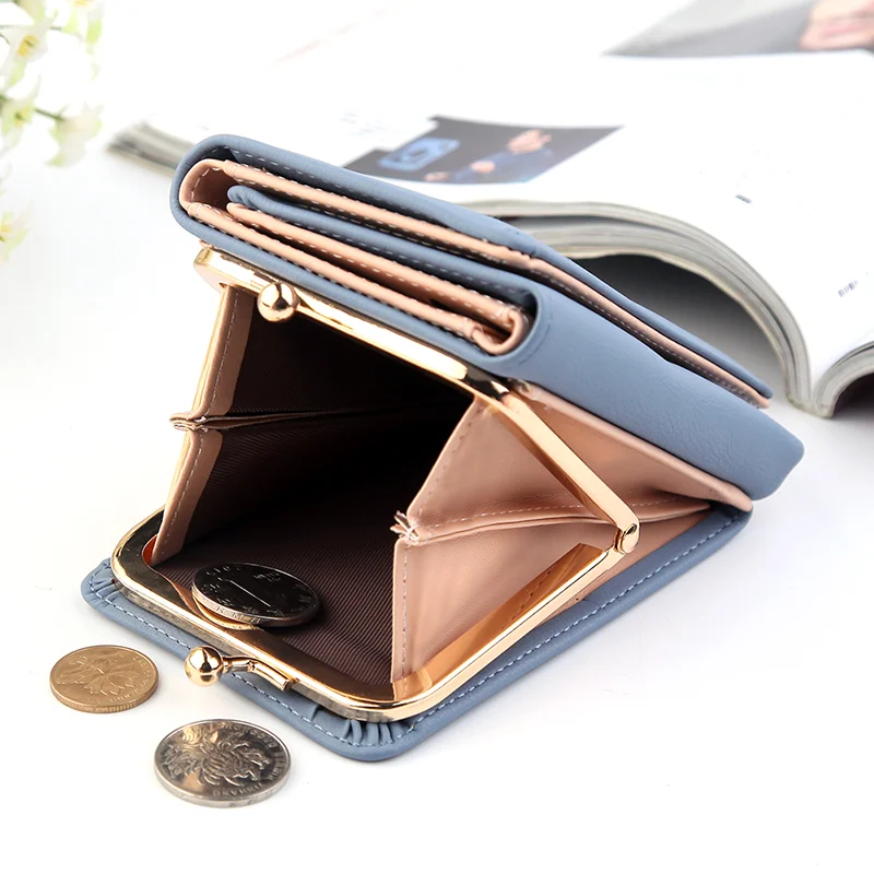 Buylor Women Wallets Multifunctional Coin Purse Vertical Plain Tri-fold Card Holder PU Leather Female Short Purses