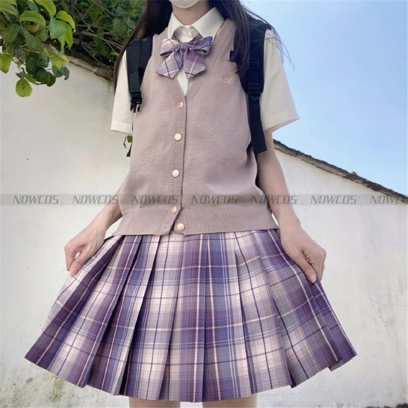 [Pansy book] Girls Short / Long Sleeve High Waist Pleated Skirts Plaid Skirts Women Dress For JK School Uniform Students Clothes