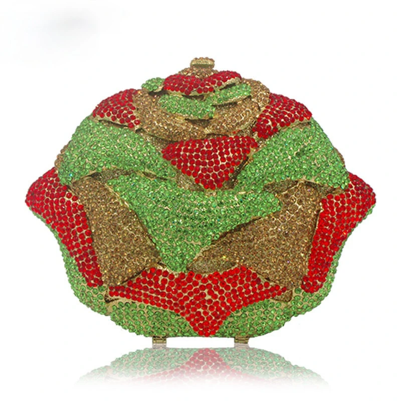 

Handmade Rose Flower Shape Gold Crystal Purse Women Evening Handbag Metal Wedding Prom Minaudiere Clutch Bag
