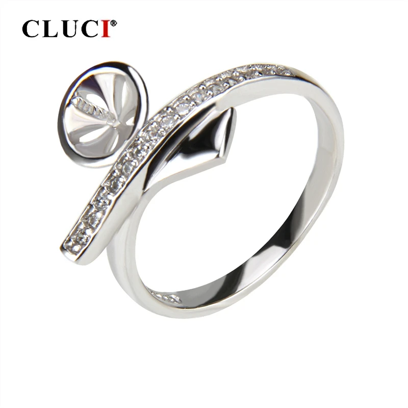 CLUCI 925 Sterling Silver Finger Rings Geometric Zircon Pearl Rings Mounting for Women Fine Jewelry SR1030SB