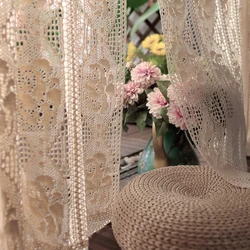 American Rural Rose Cotton Floral Crochet Curtains for Living Room Bedroom Villa Cafe Hollowed out Curtain Drapes