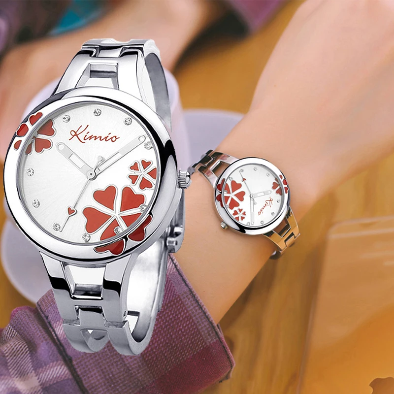 

Kimio Brand Women Bracelet Wristwatch Ladies Quartz Watch Stainless Steel Clover Crystal Female Dress Watches For Woman Clock