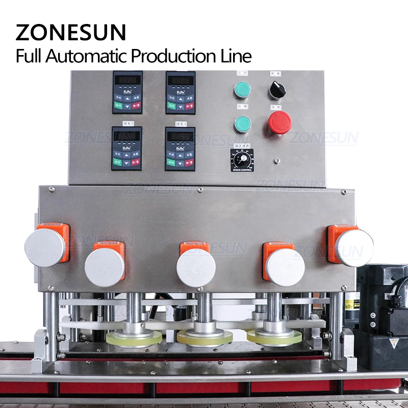 Zonesun-máquina para etiquetas, automática, 4 cabeças, servo, óleo de mel, shampoo, garrafa redonda, frasco, enchimento, máquina de etiquetar, para linha de produção