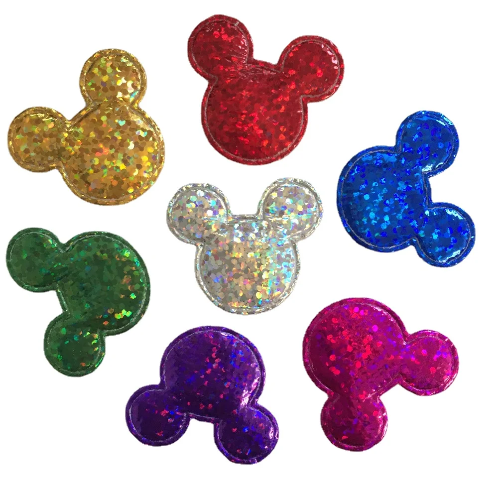 40PCS 30mm Padded Lovely Flashing Mouse Patches Scrapbook Appliques DIY Headdress Crafts Supplies XA63A