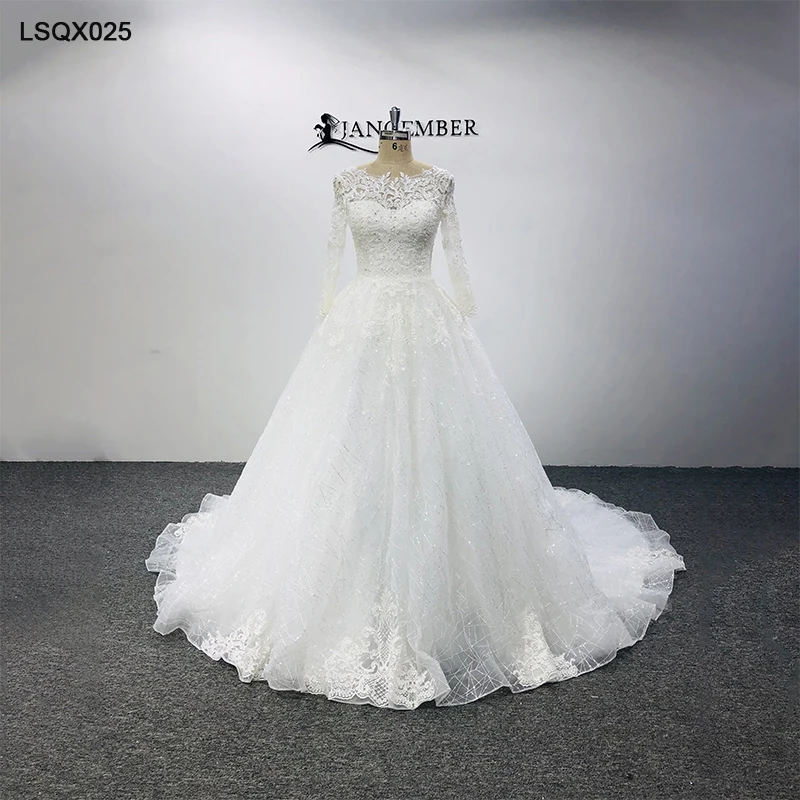 LSQX025 boho lace wedding dress 2021 bridal with glitters ivory civil ball gown wedding dress long sleeve свадебное платье 2021