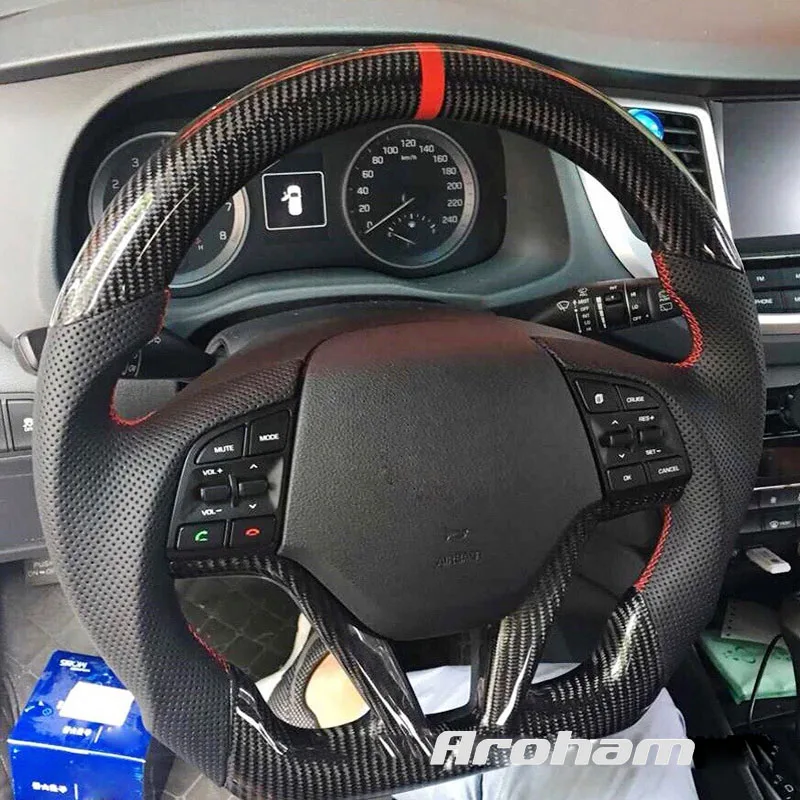 100% Real Carbon Fiber Steering Wheel For Hyundai i30 Kona i10 i35 Elantra Santa Fe Tucson 2013 2014 2015 2016 2017