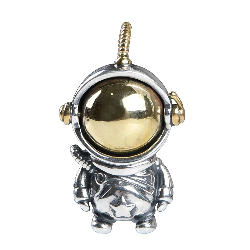 National standard s925 sterling silver retro fashion space astronaut cartoon design Thai silver necklace pendant for men and wom