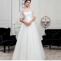 Elegant Vintage Wedding Dress Half Sleeve A-Line Lace Appliques Scoop For Women bride Robe De mariee Civil Floor length Charmin