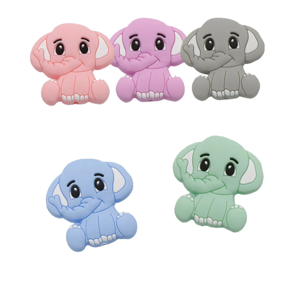 Cuentas de mordedor de silicona sin BPA, Mini elefante, cuentas de animales, cadena de chupete de dentición para bebé, juguetes de regalo, 5 piezas