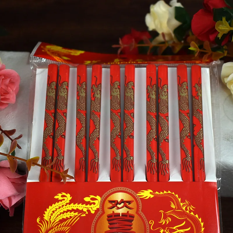 Wedding Supplies Chinese Bamboo Creative Double Happiness Chopsticks Wedding Banquet Dragon Phoenix Red Chopsticks