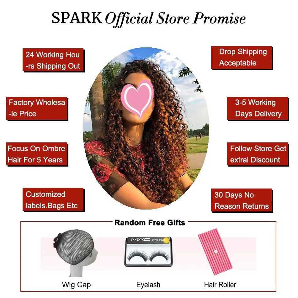 Spark Ombre Brazilian Kinky Curly Human Hair Lace Closure 8-22inch 1B/30&1B/27 Color With 1B/4/30&1B/4/27 Remy Hair Extensions