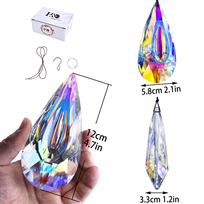 H&D 120mm AB-Color Hanging Crystals Prism Suncatcher for Windows Decoration Chandelier Parts DIY Home Wedding Decor Accessories