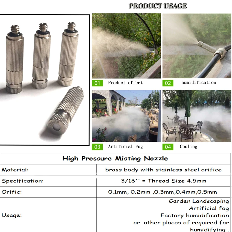 HEMAN 1pc High Pressur Spray dysze przeciwmgielne dysza zamgławiająca dysze natryskowe do wody ogrodowej do systemu chłodzenia mgłowy.0.1mm-0.5mm