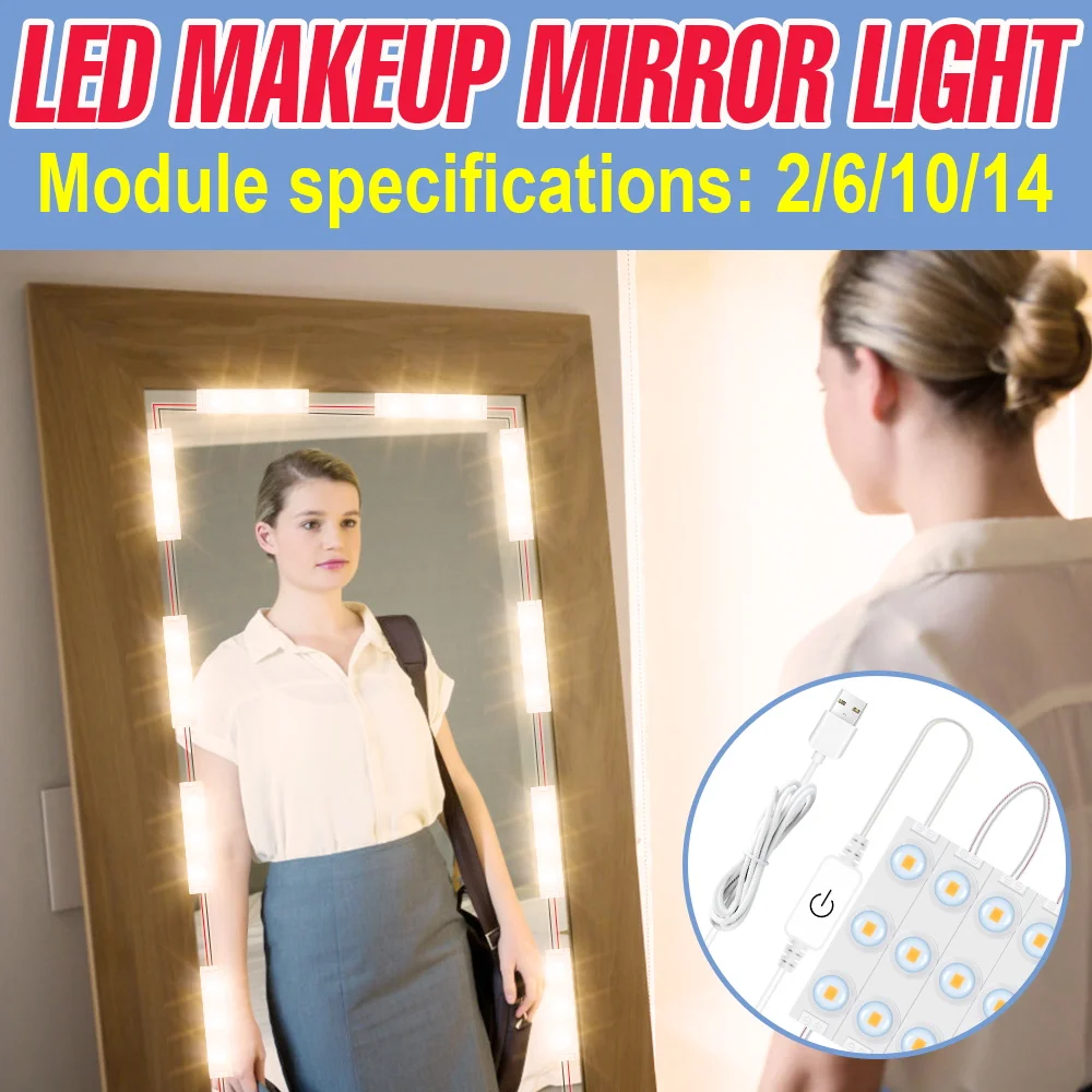 

LED Make up Mirror Light Bulbs USB Hollywood Vanity Makeup Mirror Lights Dimmable LED Wall Lamp Bathroom Dressing Table Lighting