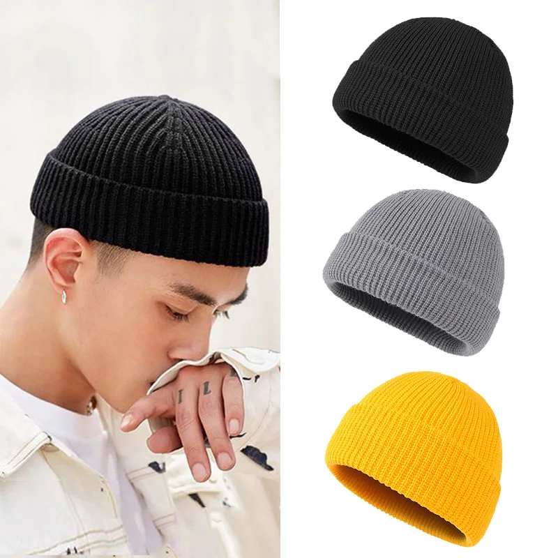 Fashion Hip Hop Beanie Hat Yuppie Skullcap Knitted Solid Color Melon Beanies Winter Autumn Sailor Cap Casual Hat For Men Women