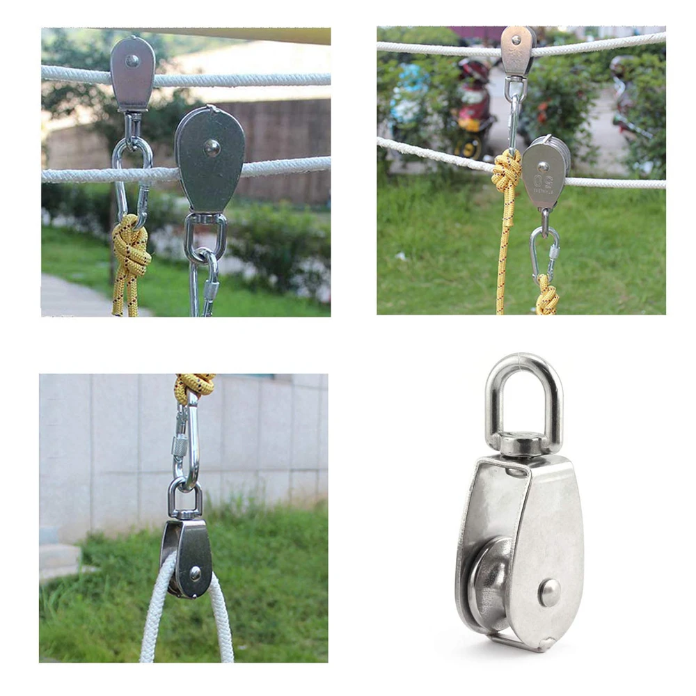 1Pcs M25 Stainless Steel Wire Rope Crane Pulley Block Lifting Crane Swivel Hook Single Pulley Block Hanging Wire Towing Wheel