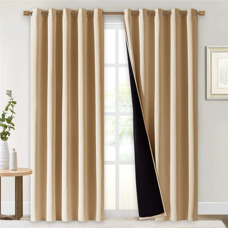 

Black Grey Blackout Curtains for Living Room Bedroom Beige Thick Thermal Insulated Window Curtain Treatment 2 layers