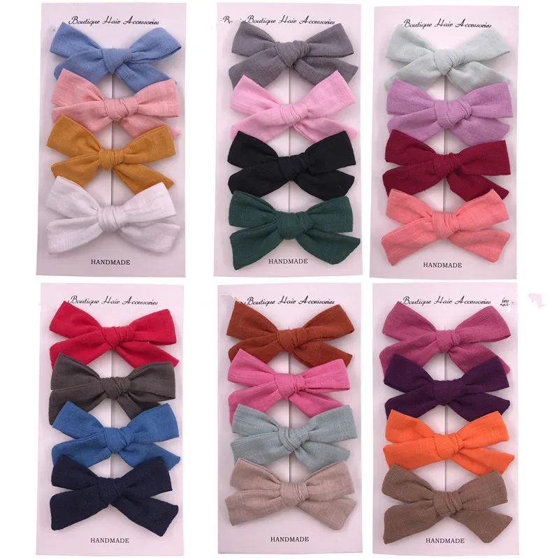 

4Pcs/Set Baby Hair Clips Cotton Girls Kids Bows Hairpins Wholesale Hair Accessories for Children Barrette Infant Hairgrips