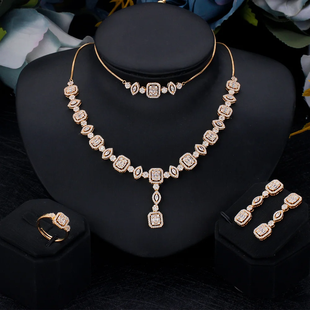 

New Arrivals Fashion Pretty 4 PCS Jewelry Set For Wedding Engagement Cubic Zirconia Shiny Ring Women Accessories High Quality