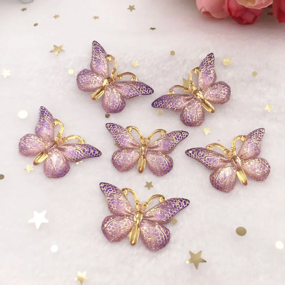 New 10pcs Resin Resin 25*38mm Bling Colorful Butterflies Flatback Rhinestone 1 Hole Ornaments DIY  Wedding Appliques Craft W75