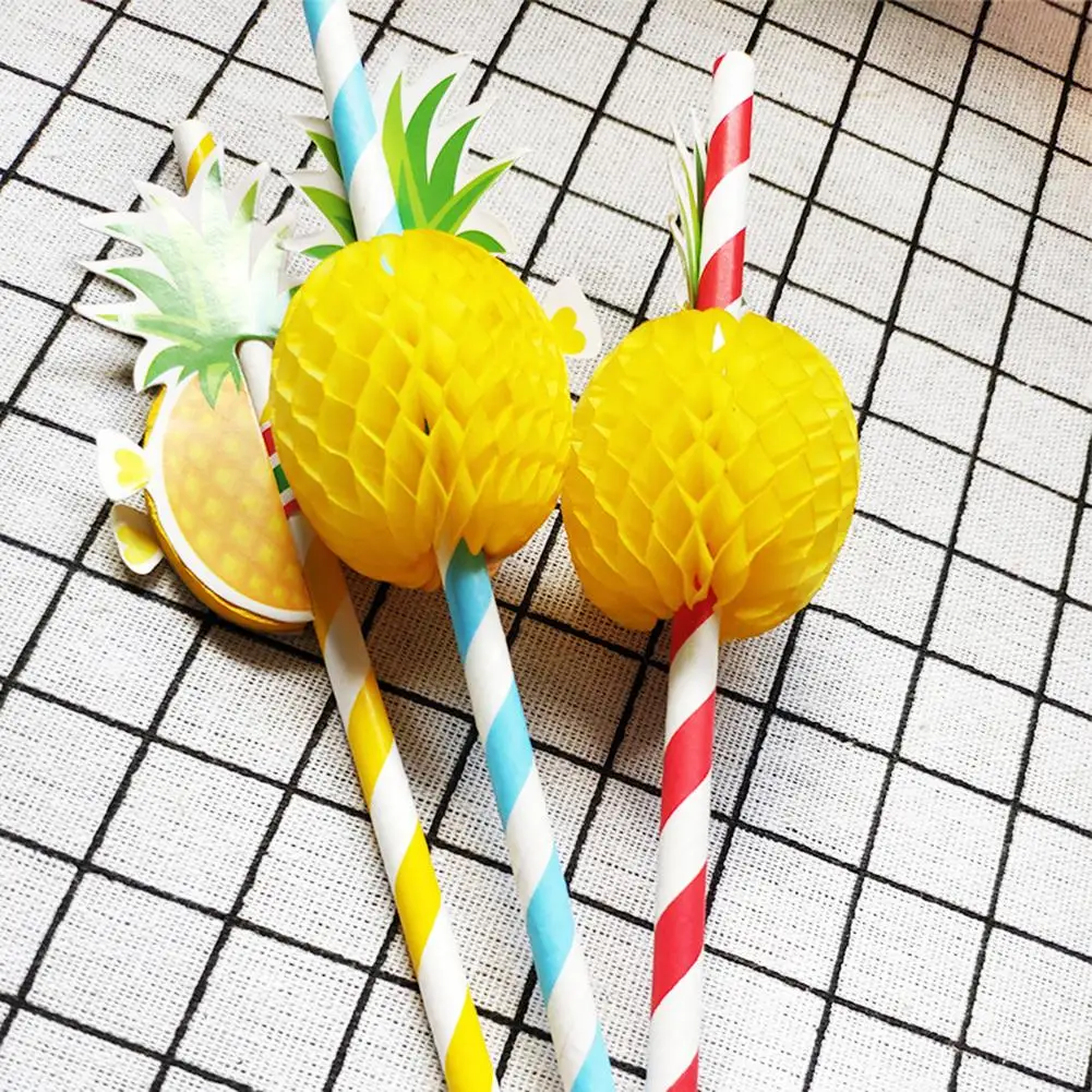 Pajitas desechables de papel de piña, suministros para fiesta de cumpleaños, Bar, 50 unids/set por juego