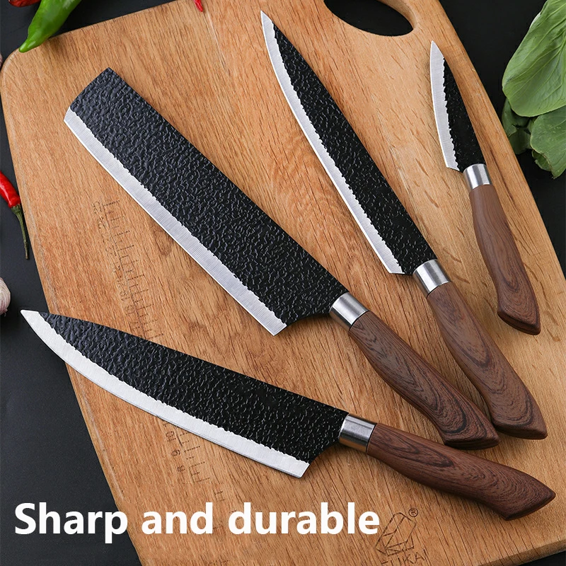 6pcs Stainless Steel Kitchen Knife Set Chef Knives Slicing Knife Meat Cleaver Fruit Knife Peeler Scissors