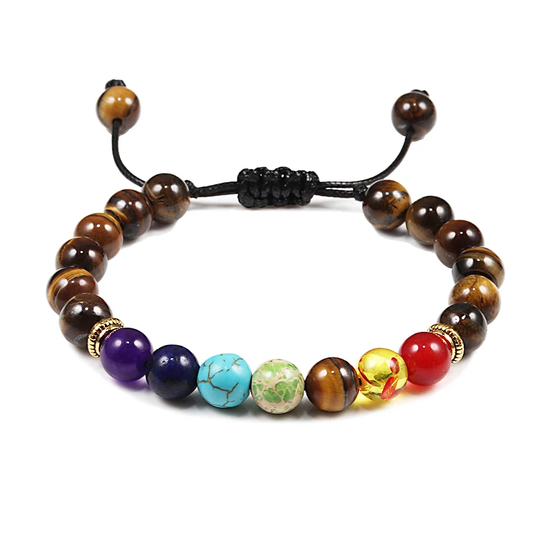 7 Chakra Bead Natural Stone Bracelet for Women Men Healing Balance Tiger Eye Stone Black Lava Bracelets Yoga Jewelry  Adjustable