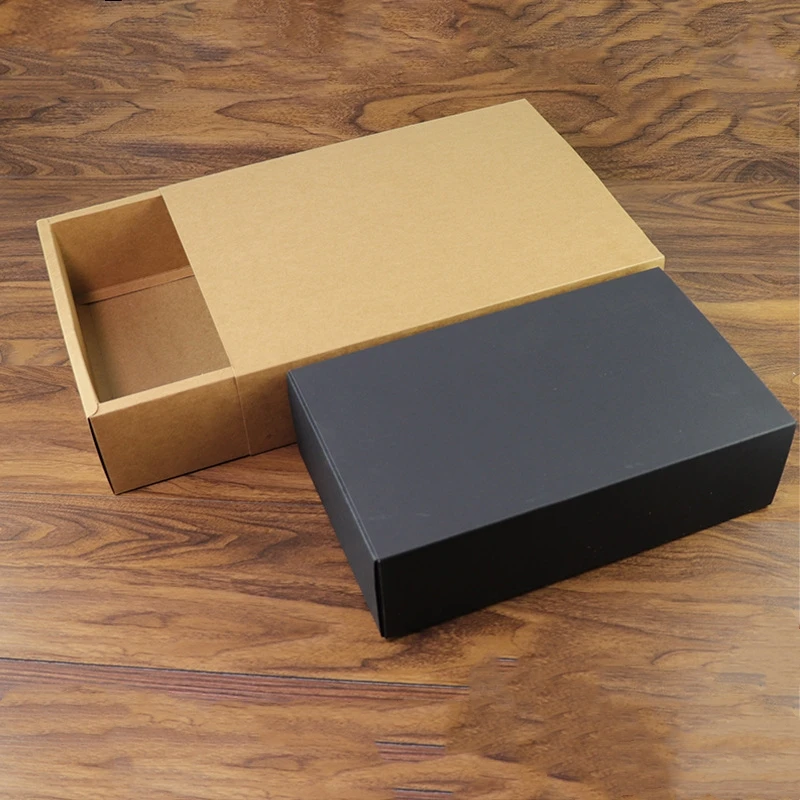 Black And White Kraft Paper Gift Drawer Carton, Used For Wedding Gift Wrapping Carton Sliding Cover Gift Box Carton