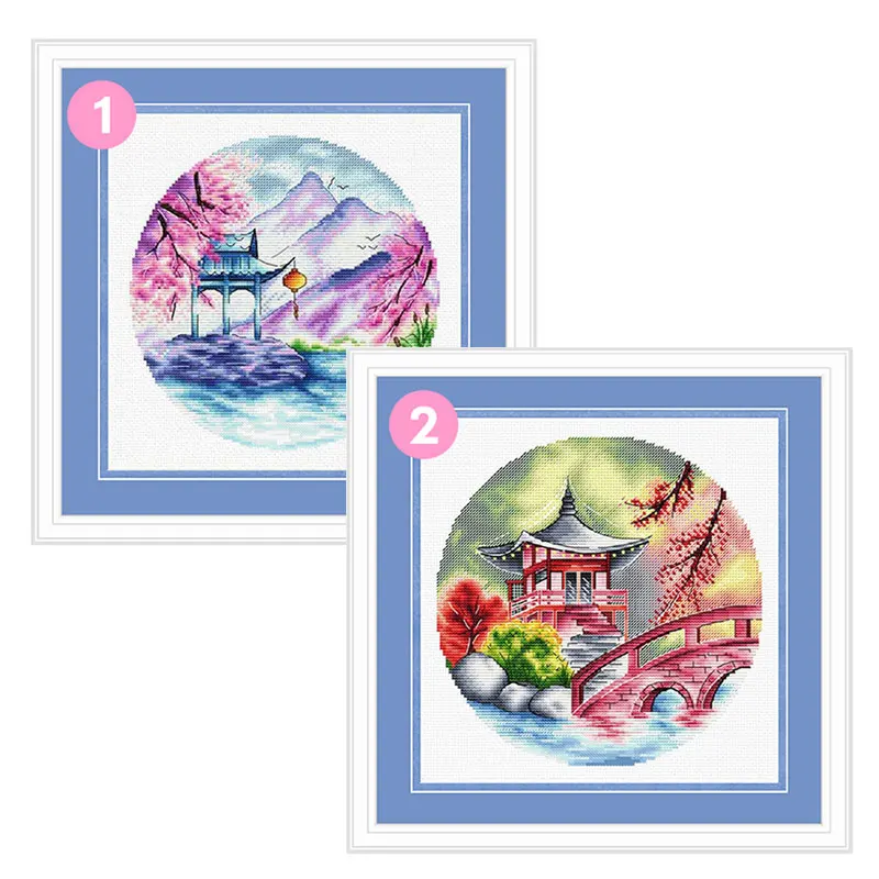 Cross Stitch Kit C1518 Chinese Style Landscape Pavilion Precision Printing Fishxx Handmade Sewing