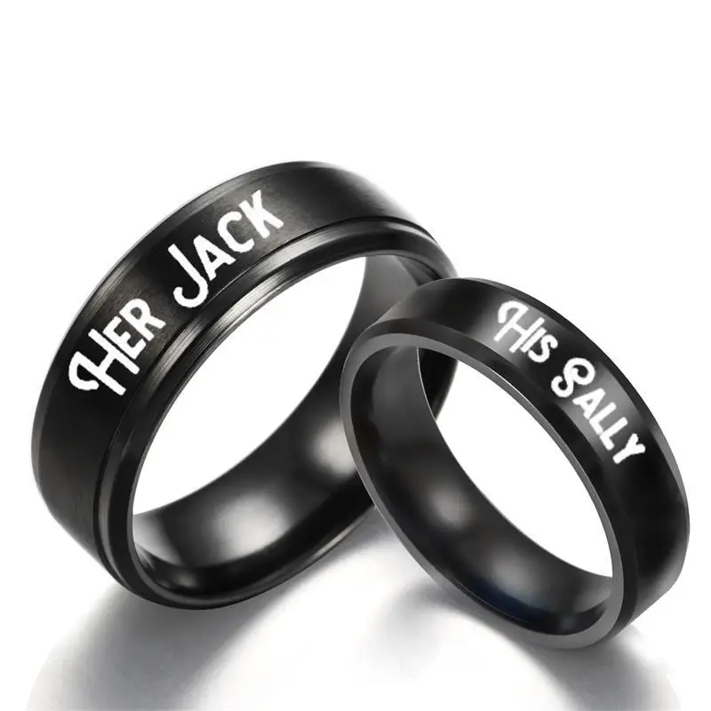

New Fashion Stainless Steel Ring Love Simple Style Her Jack His Sally Couple Ring