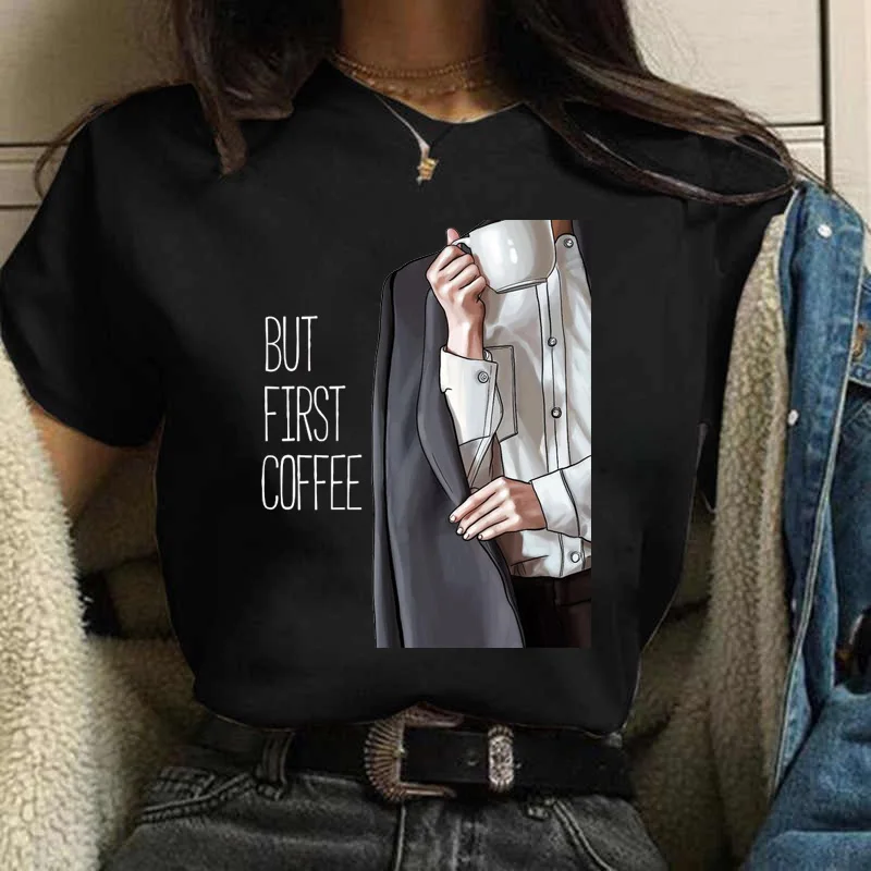 Maycaur Woman Fashion Print T Shirt Harajuku 90s Ulzzang Black Tshirts Casual Round Neck Short Slee Top Tee Shirt,Drop Ship