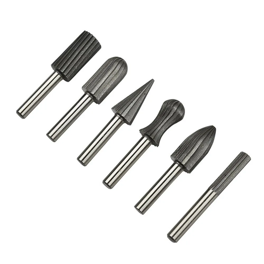 6 Chiếc Cứng Thép Tốc Độ Cao Quay Tập Tin Xoay Dao Khắc Quay Đầu Mài Đánh Bóng Gỗ Tập Tin Gốc Chạm Khắc dụng Cụ