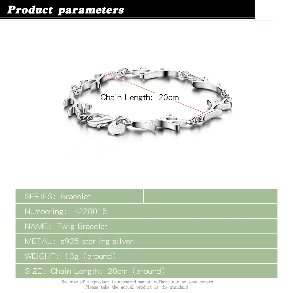 Fashion Simple Fancy Dinner Bracelets 925 Sterling Silver Twigs Bracelet For Women Solid Silver Jewelry Birthday Christmas Gift