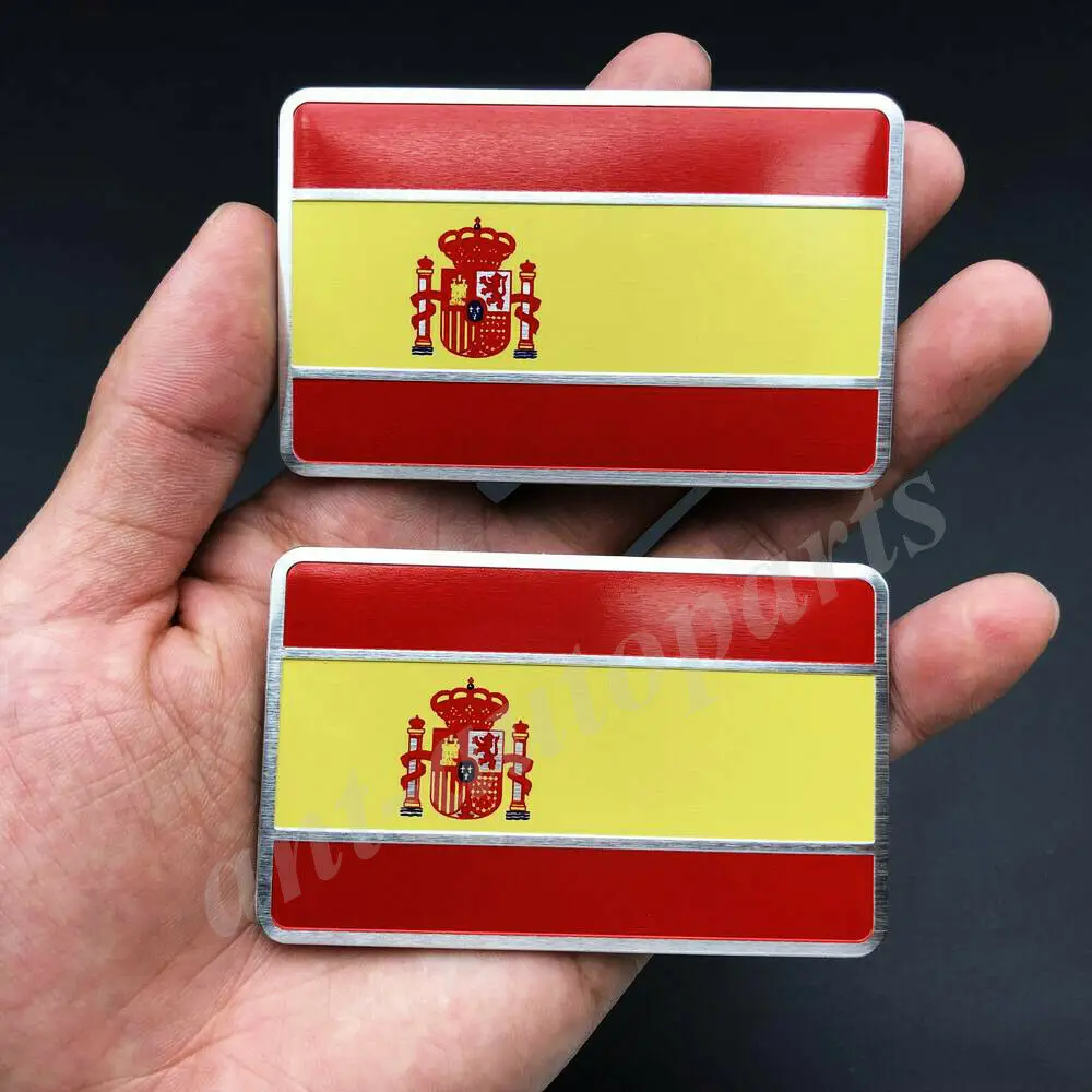 2x Metal Spain Spanish Flag Car Emblem Badge Motorcycle Sticker Decals Fairing