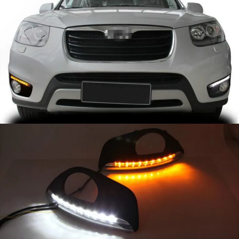 Per Hyundai Santa Fe SantaFe 2010 2011 2012 luce di marcia diurna DRL LED copertura fendinebbia con funzioni di segnale di svolta giallo