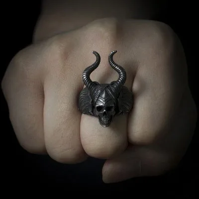 Unique Punk Gothic Satanic Demon Sorath Shofar Skull Ring Men 316L Stainless Steel Biker Ring Baphomet Boyfriend gift OSR290