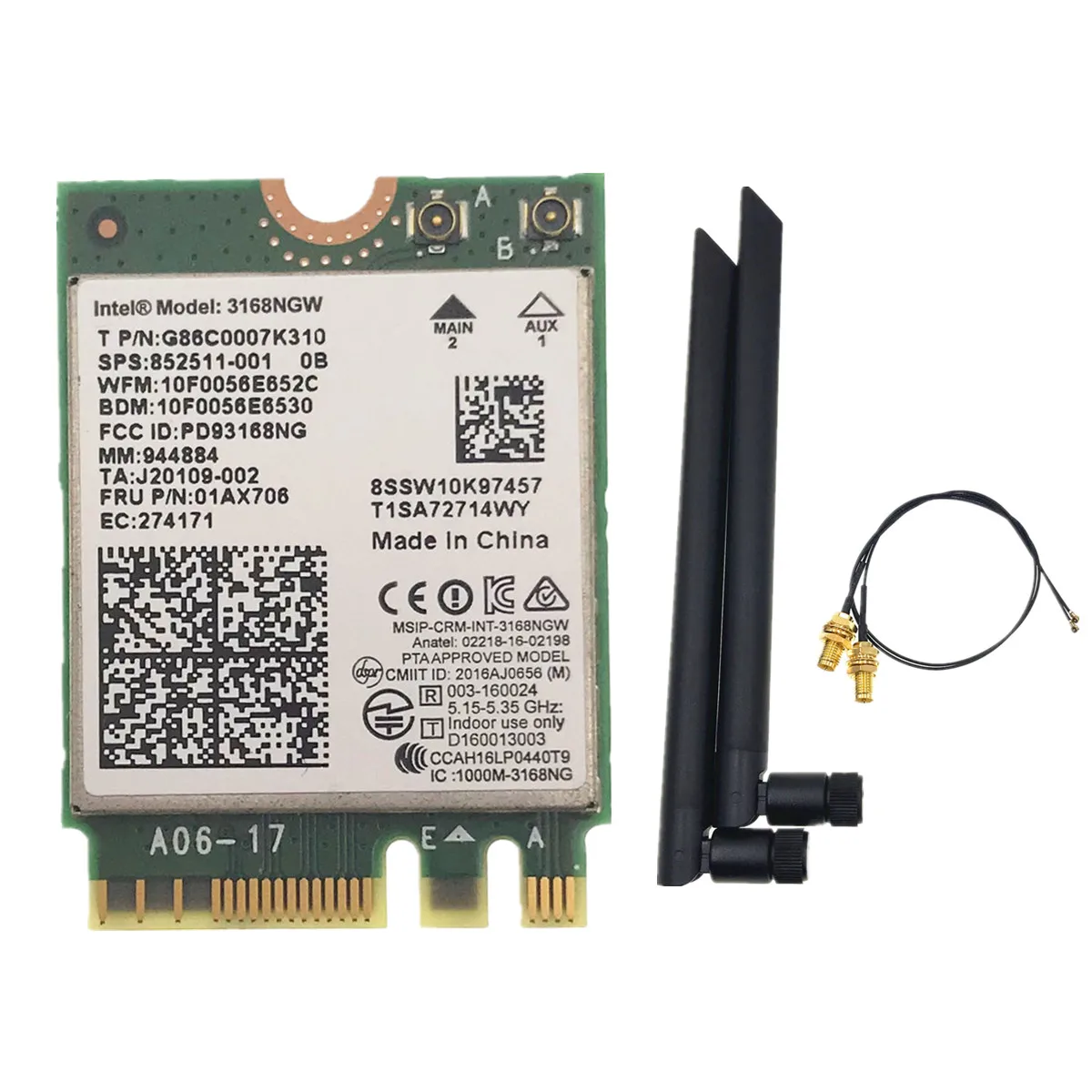 For Intel 3168 7265 867M 433mbps Wireless Network Card 7265NGW 3168ngw Ngff M.2 802.11ac Wifi Support Bluetooth 4.2 Card