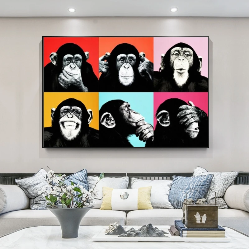 

Abstract Funny Monkey Canvas Paintings On The Wall Art Posters And Prints Animals Graffiti Art Pictures Kids Room Wall Decal