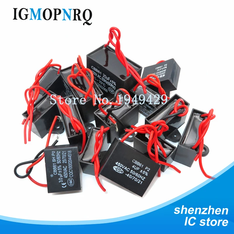 

20pcs CBB61 starting capacitance AC Fan Capacitor 450V CBB Motor Run Capacitor 0.8UF 1UF 1.2UF 1.5UF 2UF 2.5UF 3UF 3.5UF 4UF