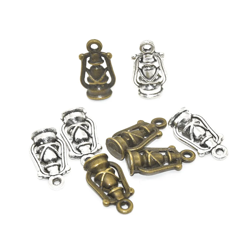 10pcs Two Color 3D Lantern Charms Alloy Metal Kerosene Lamp Pendants For DIY Handmade Jewelry Accessories Making 20*10mm